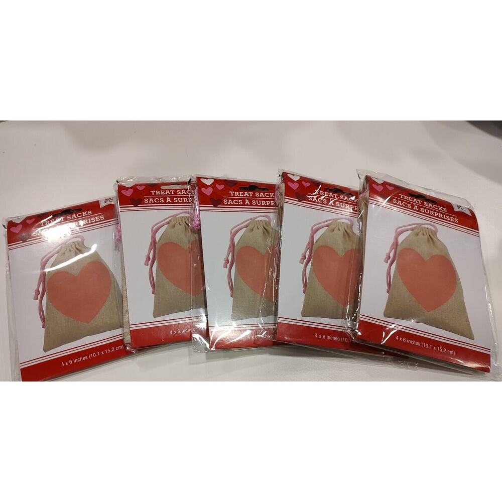 Valentine's Day Burlap Pink Heart Drawstring Treat Gift Bag Pack 15 total bags